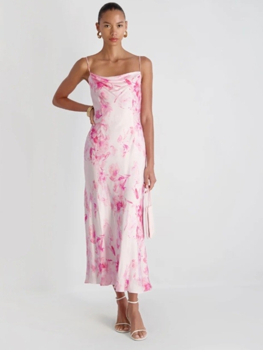 French Connection Pink Floral Slip Midi Dress Size 10 Wedding Prom